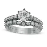 1.5 CT. T.W. Natural Diamond Bridal Engagement Ring Set in Solid 10K White Gold