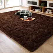 Fluffy Area Rugs, Super Soft Shaggy Rug Fuzzy Long Fur Carpets 5x8 Feet Brown