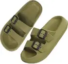 Unisex Slippers Beach Pillow Sandal Adjustable Double Buckle Slides Comfortab...