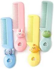Kuskins 4 Pack Baby Hair Combs Set - Newborn Comb for Girls & Boys, Anti-Knot Pain-Free Wide Tooth Baby Combs for Wet/Dry/Curly Hair, Toddler Hairbrush Kit with Animal Shapes (Multicolor)