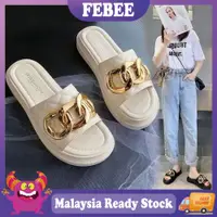 在飛比找蝦皮購物優惠-Febee 時尚鏈條平底鞋厚底鞋女拖鞋 Selipar Pe