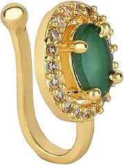 I Jewels Gold Plated Indian Wedding Bollywood Clip On Non Piercing Pressing CZ Diamond Type Stone Nose Pin, Stud For Women