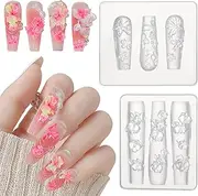 HJZHII 2 Pcs Silicone Nail Molds, 3D Flowers Nail Charms Art Floral Carving Template Craft DIY Tool for Nails Design Mold Decor Tools Supplies Accessories Creative Silicone Decoration