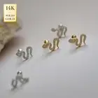 14K Real Solid Gold Cubic Zirconia Snake Serpent Stud Piercing Earring 18G