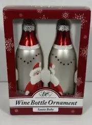 Set Of 2 Glass Wine Bottle Ornaments Santa Baby Epic Holiday Collectible Sealed