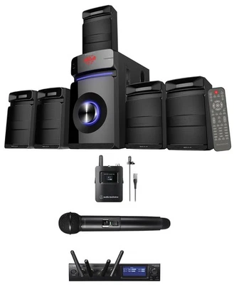 Audio Technica ATW-1423/L Wireless Handheld+Lav Microphones+Home Theater System