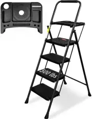 4 Step Ladder, Folding Step Stool with Tool Platform, Wide Anti-Slip Pedal, Ligh