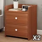 2x Bedside Table Bedroom Vintage Walnut Wood Grain with Tray and 2 Drawers -47x2