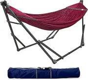 Tranquillo 600 lbs Capacity Adjustable Hammock Stand, Collapsible Camping Hammock and Stand, Steel Double Hammock Stand for 2 Persons, Portable Everywhere Easy Assembly (Red)