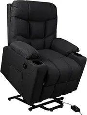 Levede Electric Lift Recliner Chair,Recliner Armchair Lounge Fabric Sofa Chairs with USB Charge,Side Pocket,Cup Holder,100° - 160° Tilt, Adjustable Footrest & Backrest for Living Room Home Black