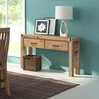 Nowra Solid and Veneered Acacia 2 Drawers Metal Glides Oak Colour Hall Table