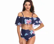 Ladies'high waist split printed bikini leaf printed swimsuit - 5