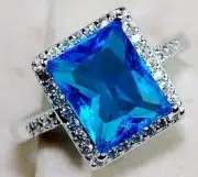 4CT Blue Topaz & Topaz 925 Solid Sterling Silver Ring Sz 8 UB2-6