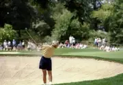 Liselotte Neumann shoots from a bunker at the US Women''s Open at - Old Photo
