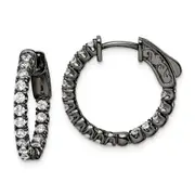 Sterling Silver Shimmer Black Rhodium-Plated 34 Stone 2.0mm Cz In And Out Round Hinged Hoop Earrings