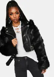 [AZALEA WANG] Nolla Faux Fur Croc Moto Jacket