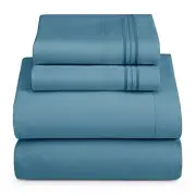 Size Sheets - 4 Piece Bed Sheet Set, Hotel Luxury Double King Blue Heaven