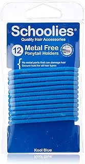 Schoolies Hair Accessories Metal Free Ponytail Holders 12 Pieces, Kool Blue