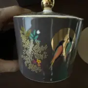 NIB Sara Miller PORTMEIRON Chelsea Love Birds Covered Sugar Bowl 22KGold Lovely