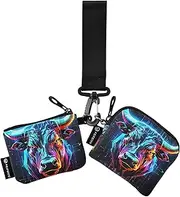 [XYMZR] Mini Zip Around Wristlet keychain Wallet Bull Abstract Colors for Women Personalized Pattern Detachable Dual Pouch Wristlet Portable Wallet Phone Coin Purse, Multi-colored, One Size