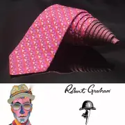 ROBERT GRAHAM Checkered Striped Rainbow Design Signature Silk Long Tie