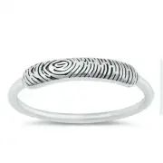 Tree Print Ring Genuine Sterling Silver 925 Oxidized Face Height 3 mm Size 10
