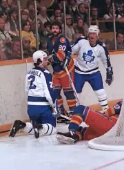 Dwight Foster of the Colorado Rockies skates against Ian - Ice Hockey Old Photo