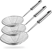 Spider Strainer Skimmer Spoon, HSpiow Set of 3 Sizes Frying Spoon Stainless Steel Fryer Scoop Wire Strainer Ladle with Long Handle for Kitchen Frying Cooking Food Pasta