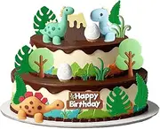 SAYHALO 21PCS Dinosaur Cake Decorations, PVC Dinosaur Eggs & Trees Cake Toppers for Kids Birthday Party, Dinosaur Cake Toppers Happy Birthday