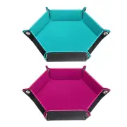 2pcs PU Leather Dice Tray Unisex Folding Hexagon Dice Tray, Rose Red Light Blue