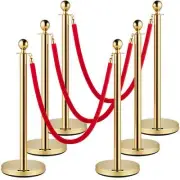 VEVOR Velvet Ropes and Posts Gold Stanchion 5ft/1.5m Crowd Control Barriers 6PCS