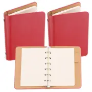 6 Ring Binder Cover 2pcs A7 Leather Notebook Binder with 100 Sheets Paper, Red