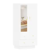 Advwin 2 Doors Armoire Wardrobe Closet with Mirror & LED Lights White