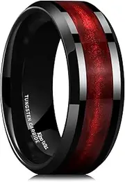 [King Will] Tungsten Carbide Wedding Band for Men - 8mm Black High Polished Inlay Red Sand Sand Sea Desert Star for Everyday Wear Comfort Fit