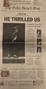June 26, 2009 Palm Beach Post Michael Jackson He Thrilled Us Original Paper
