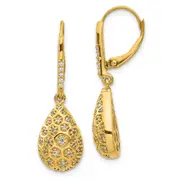 14k Yellow Gold Real Diamond Honeycomb Leverback Earrings