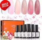 6Pcs Jelly Gel Nail Polish Set, White, Nude, Pink, LED Soak-Off DIY Manicure Kit