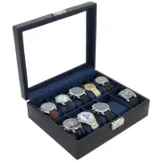 Watch Box Storage Case Leather For 10 Watches Glass Window TS3736NY