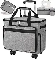 [FINESUN] Sewing Machine Case with Wheels, 3 in 1 Foldable Deluxe Rolling Sewing Machine Carrying Bag for Brother, Singer, Bernina and Most Machines(Grey, 3in1)