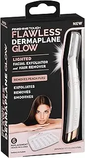 Finishing Touch Flawless Dermaplane Glow Facial Hair Remover - Exfoliates Skin & Removes Peach Fuzz - 18K Gold Plated Head - Facial Exfoliator - White