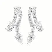 Sterling Silver Oval & Round Cubic Zirconia Stud Earrings