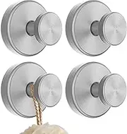 LEFAFA Suction Cup Hooks for Shower, 4 Pack Removable Shower Hooks, No Drill Towel Hooks for Bathroom Window Glass Door Wall, Bath Robe Loofah Hook for Hanging (Silver)