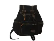 BLUBOON BACKPACK NEW W TAGS BLACK CANVAS LEATHER STRAP ORANGE STITCH HIKING CAMP