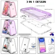 3 IN 1 Hard Rubber Clear Case Shockproof Cover For iPhone 16 15 14 Pro Max 13 12