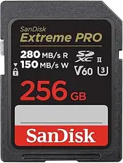 SanDisk Extreme PRO SDSDXEP-256G-GHJIN SDXC Class 10 UHS-II V60 SD Card, 256 GB SDXC Class 10 UHS-II V60 Reading, Up to 280 MB/s