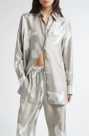 Stella McCartney Birds Print Relaxed Silk Button-Up Shirt in Mud at Nordstrom, Size 4 Us