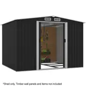 PLANTCRAFT Galvanised Steel Garden Shed 2.58 x 2.07 x 2.02m, with 2 Sliding Doors, 4 Air Vents, Gable Roof, Floor Frame