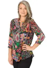[Fella Hamilton] Tiggy 3/4 Sleeve Popover Tunic Top in Black Tiles