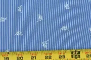 By 1/2 Yd, White Flowers on Blue Striped Cotton, MM Fab/Widmann, P7568
