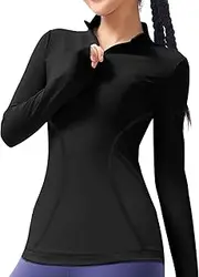 [Lancry] Long Sleeve Gym Tops Women,1/4 Zip Gym Clothes for Women Long Sleeve Running Top Womens with Thumb Holes,Gym Jackets Women Define Running Jacket Women Shirts
